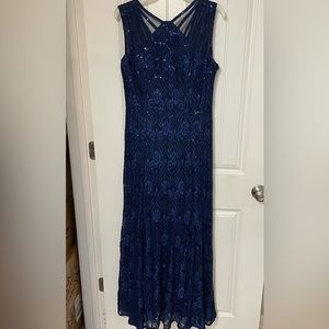 Formal dress, R and M Richards, navy blue sparkling beaded